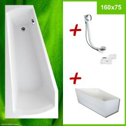 Badewanne 160x75 L + Wannenträger + Excenter - HARMONY